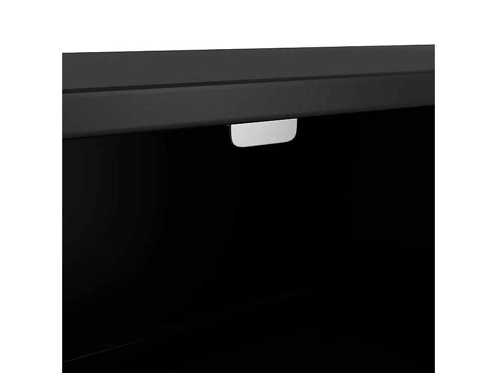 Buffet noir commode 4 portes salon poignées dorées brossées pieds brillants