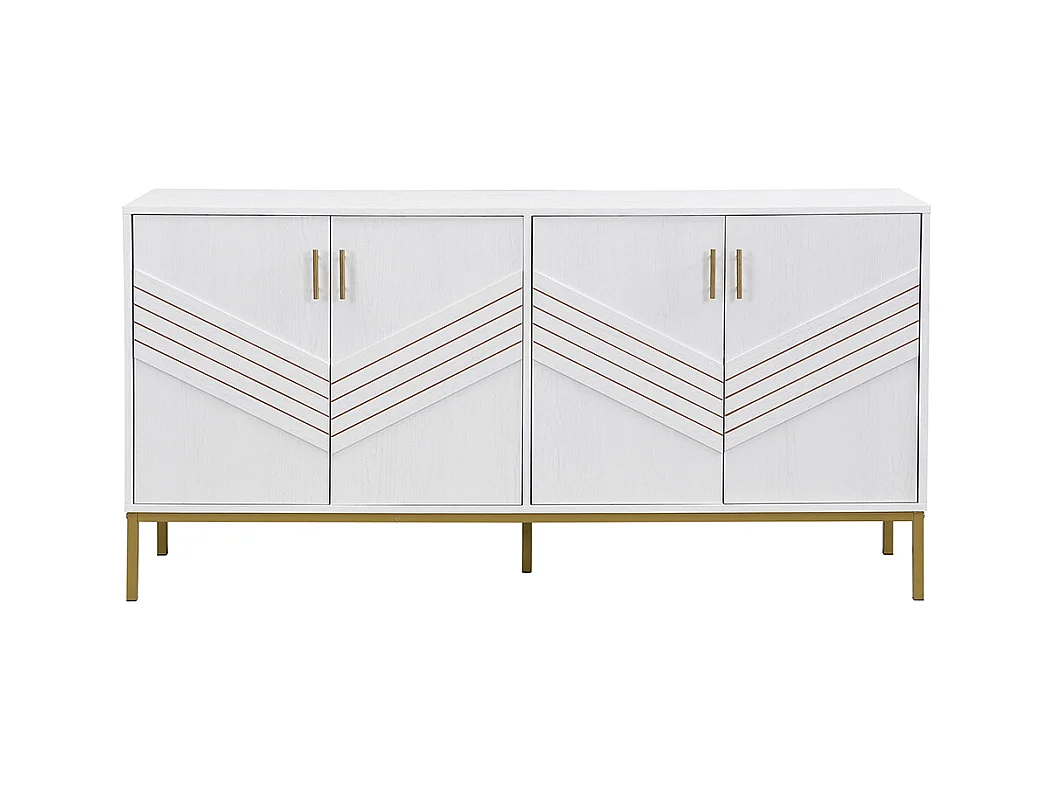 Buffet moderne à 4 portes design élégant en blanc et or corps en MDF avec pieds en métal étagères réglables en hauteur