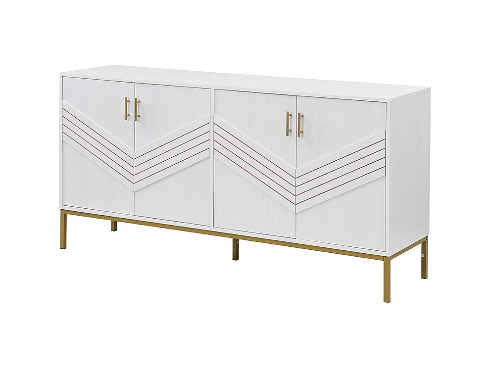 Buffet moderne à 4 portes design élégant en blanc et or corps en MDF avec pieds en métal étagères réglables en hauteur