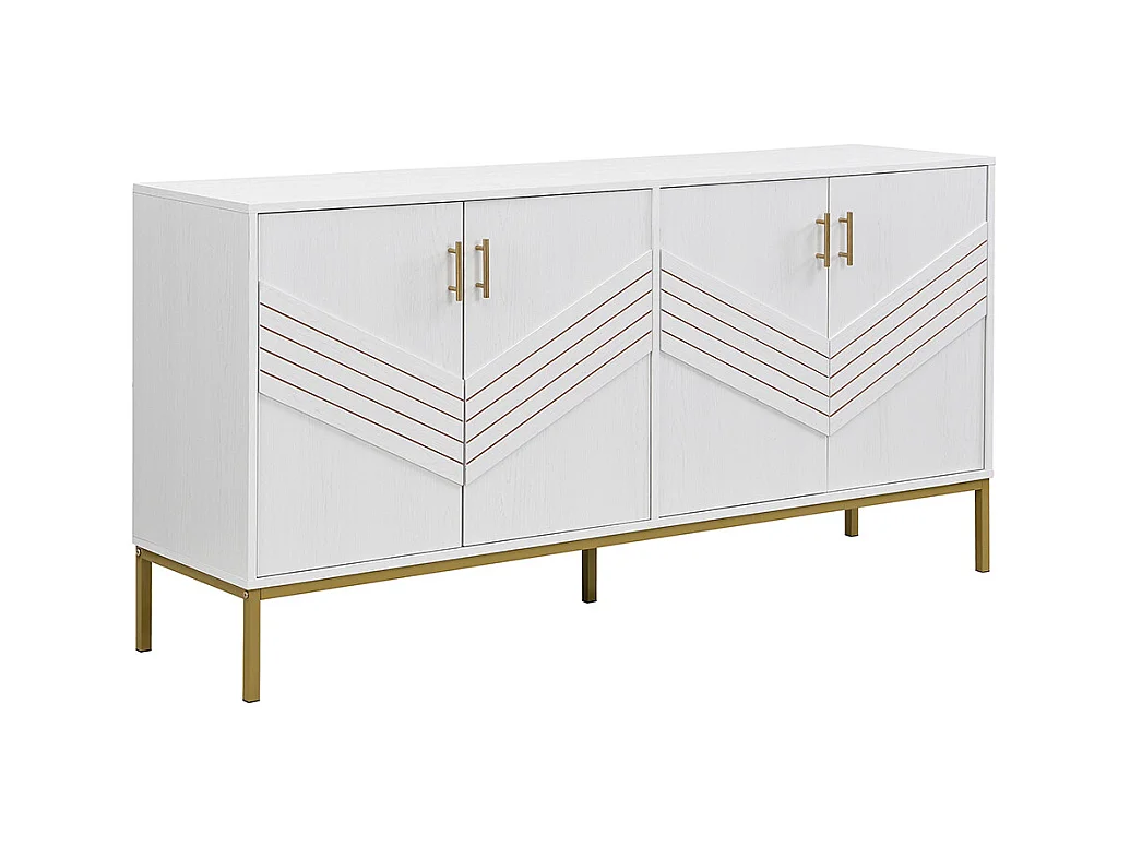Buffet moderne à 4 portes design élégant en blanc et or corps en MDF avec pieds en métal étagères réglables en hauteur
