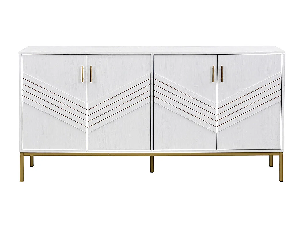 Buffet moderne à 4 portes design élégant en blanc et or corps en MDF avec pieds en métal étagères réglables en hauteur