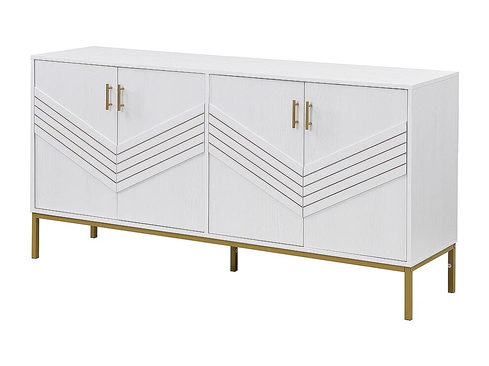 Buffet moderne à 4 portes design élégant en blanc et or corps en MDF avec pieds en métal étagères réglables en hauteur