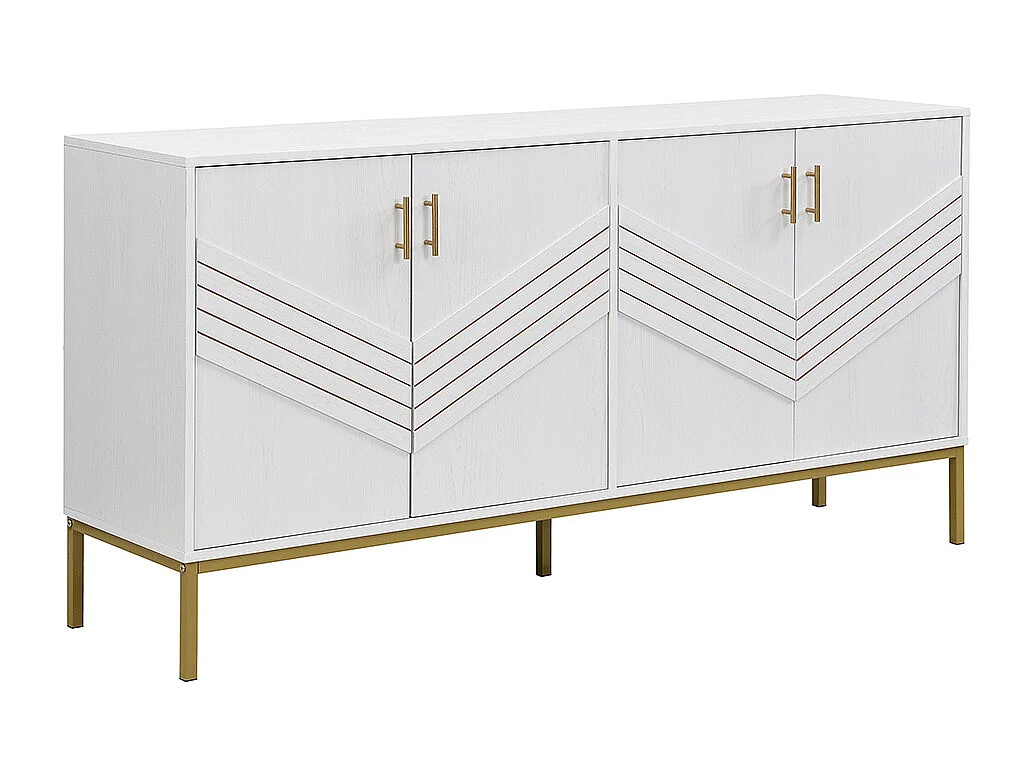 Buffet moderne à 4 portes design élégant en blanc et or corps en MDF avec pieds en métal étagères réglables en hauteur