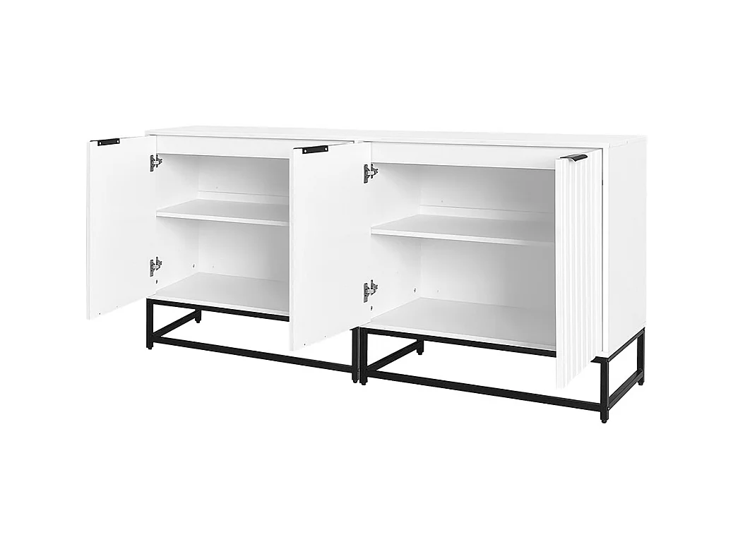 Lot 2 buffet 2 portes blanc commode moderne rangement salon couloir salle à manger poignées métalliques pieds cadre