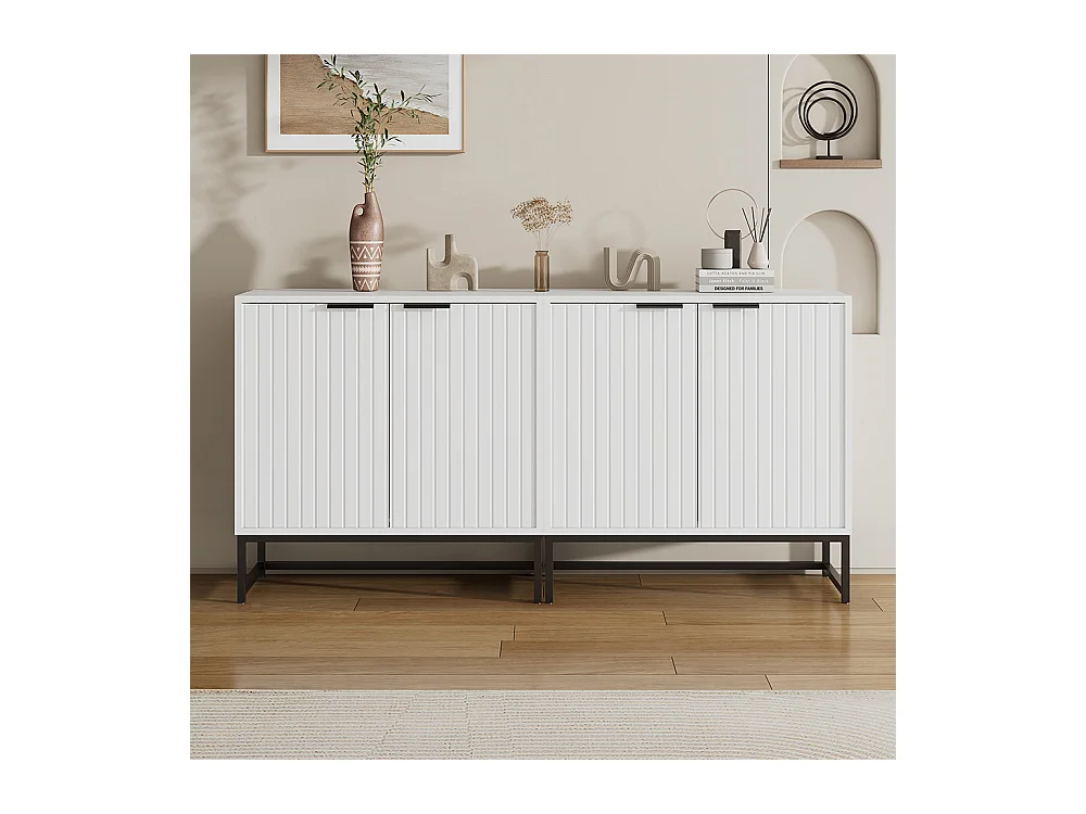 Lot 2 buffet 2 portes blanc commode moderne rangement salon couloir salle à manger poignées métalliques pieds cadre