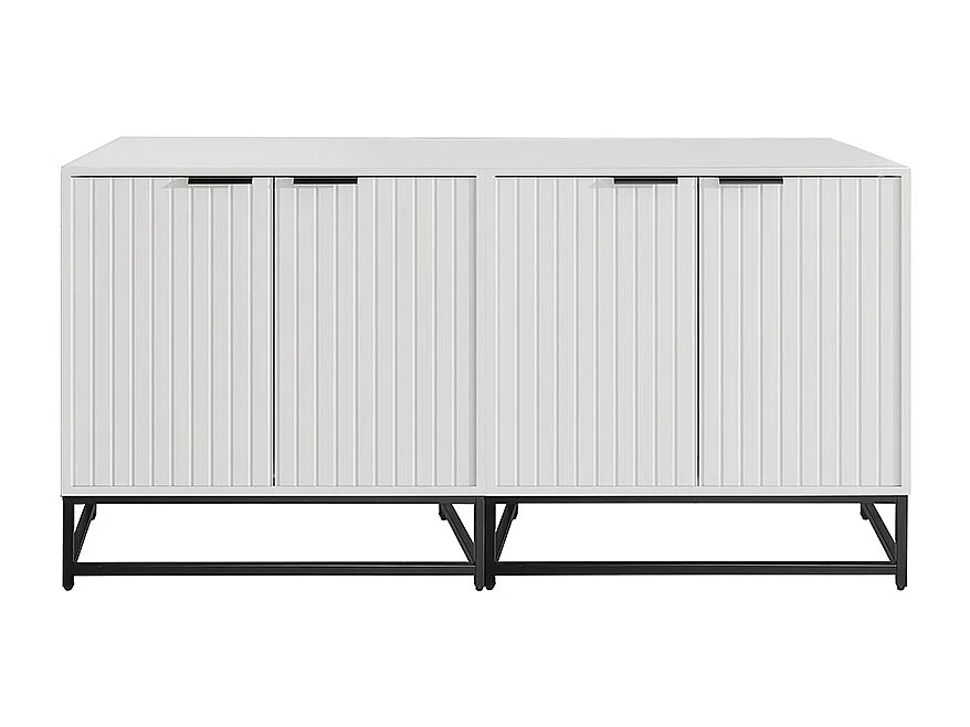 Lot 2 buffet 2 portes blanc commode moderne rangement salon couloir salle à manger poignées métalliques pieds cadre