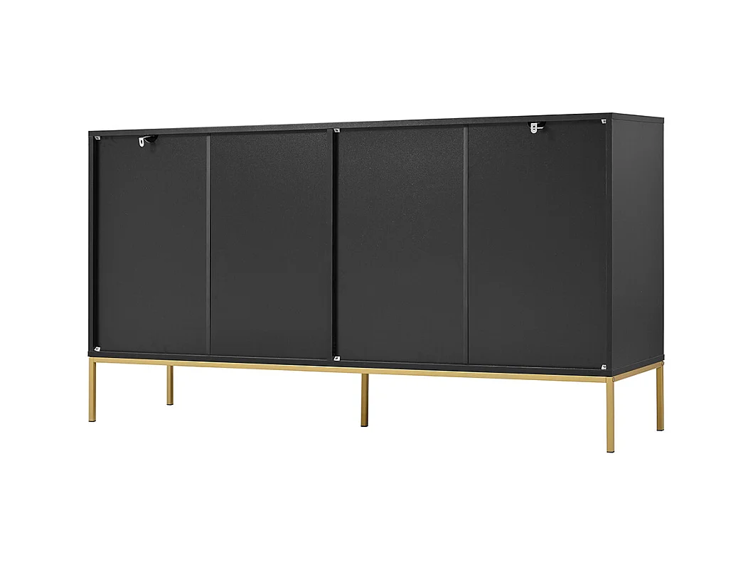 Buffet 4 portes noir doré pieds métalliques meuble TV armoire design rectiligne décor métallique