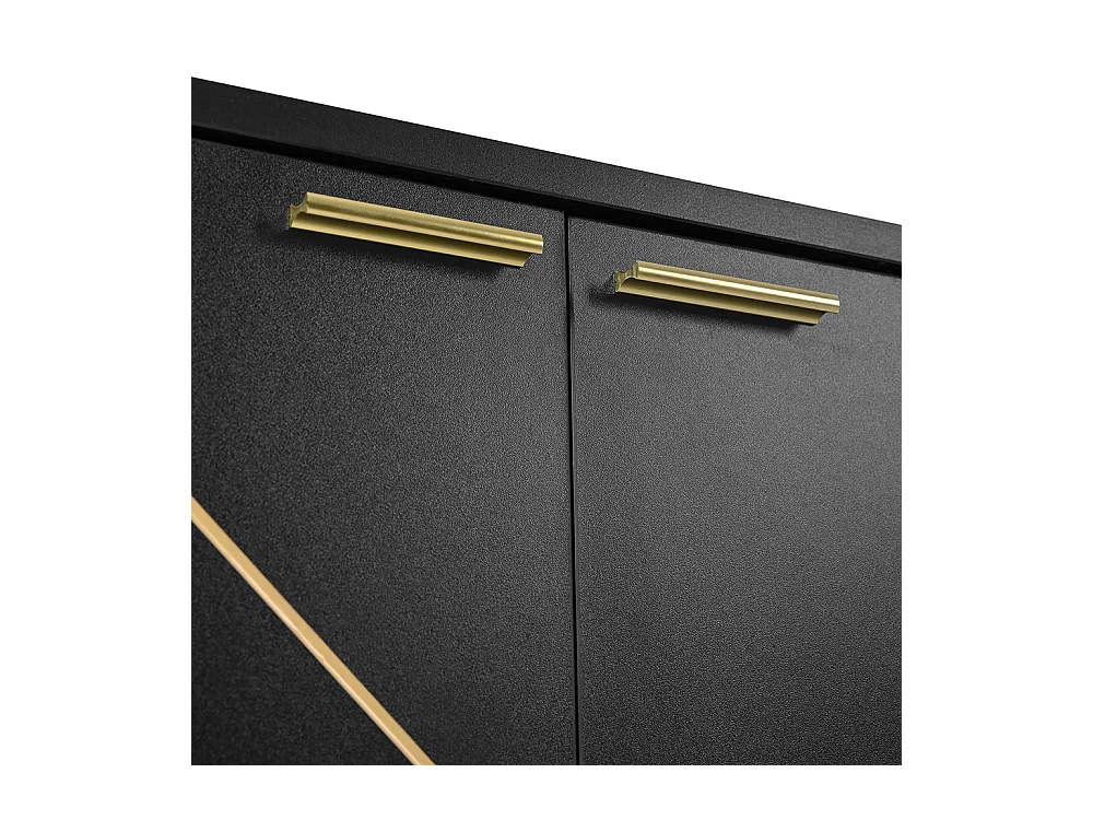 Buffet 4 portes noir doré pieds métalliques meuble TV armoire design rectiligne décor métallique