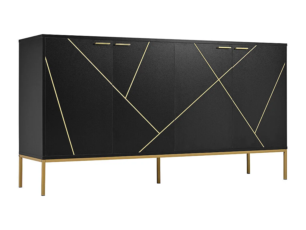 Buffet 4 portes noir doré pieds métalliques meuble TV armoire design rectiligne décor métallique