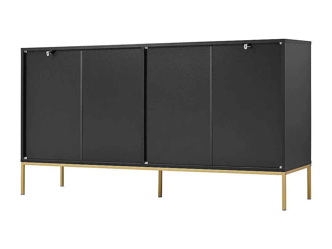 Buffet 4 portes noir doré pieds métalliques meuble TV armoire design rectiligne décor métallique