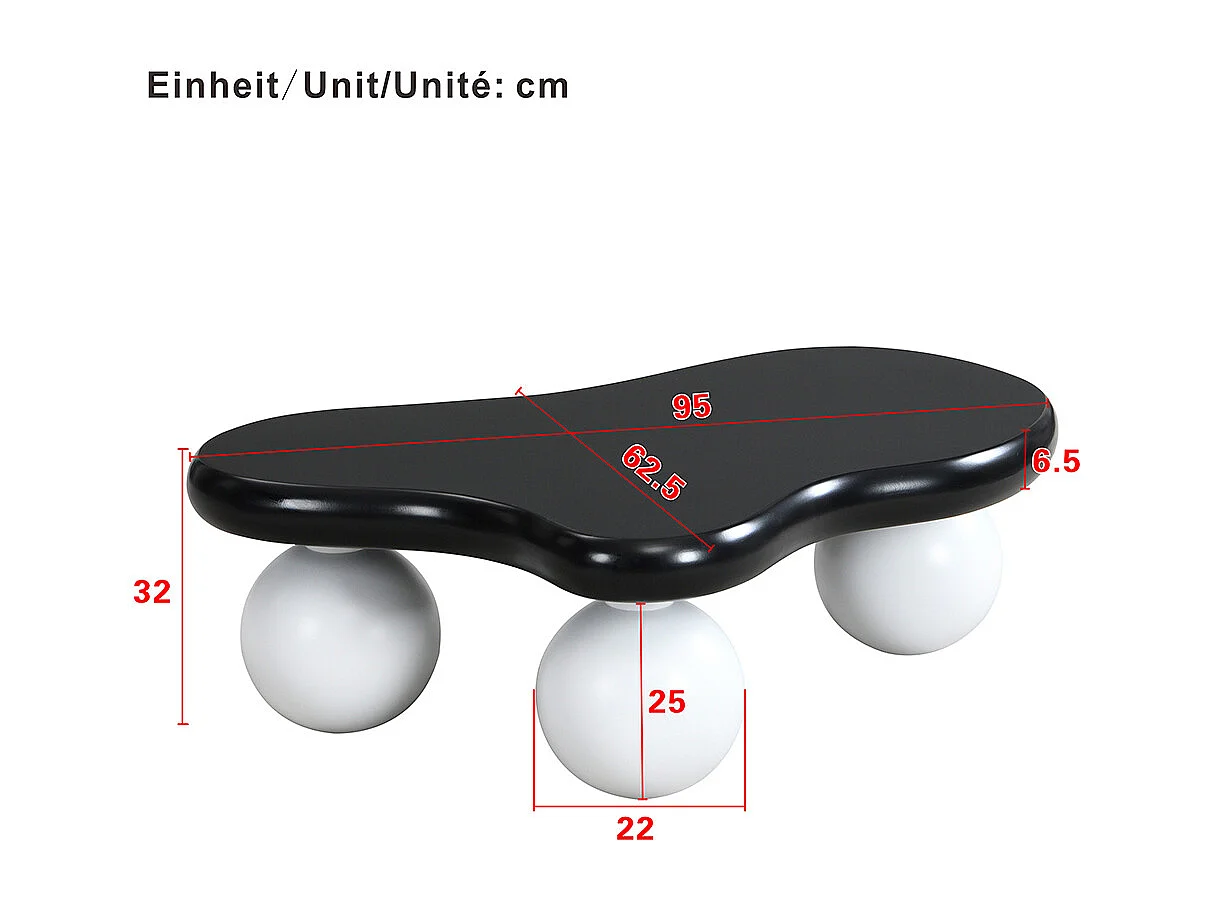 Table basse noir style nuage avec éclairage LED 16 couleurs disponibles blanc pieds ronds touche élégante pour un salon ou une chambre d'enfant moderne