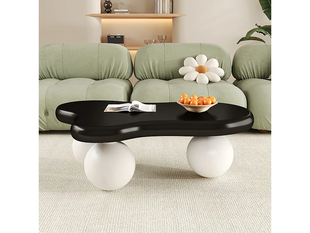 Table basse noir style nuage avec éclairage LED 16 couleurs disponibles blanc pieds ronds touche élégante pour un salon ou une chambre d'enfant moderne