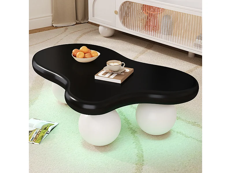 Table basse noir style nuage avec éclairage LED 16 couleurs disponibles blanc pieds ronds touche élégante pour un salon ou une chambre d'enfant moderne