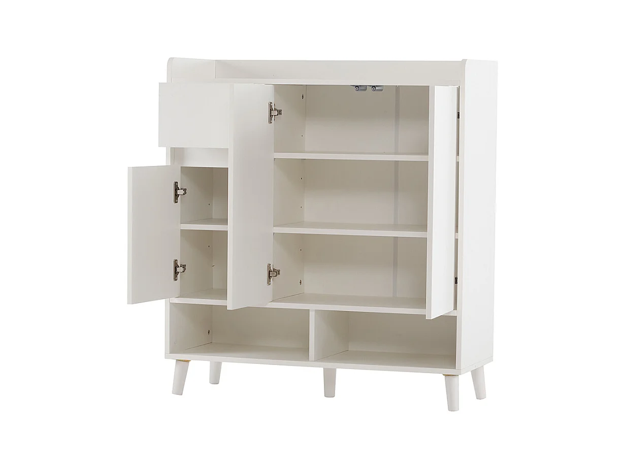 Buffet blanc commode meuble à chaussures étagères réglables rangement minimaliste pieds bois massif