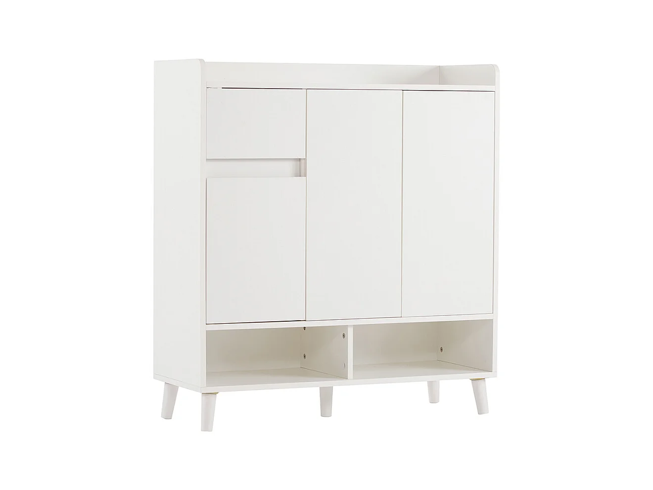 Buffet blanc commode meuble à chaussures étagères réglables rangement minimaliste pieds bois massif
