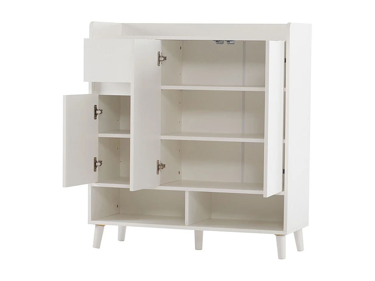 Buffet blanc commode meuble à chaussures étagères réglables rangement minimaliste pieds bois massif