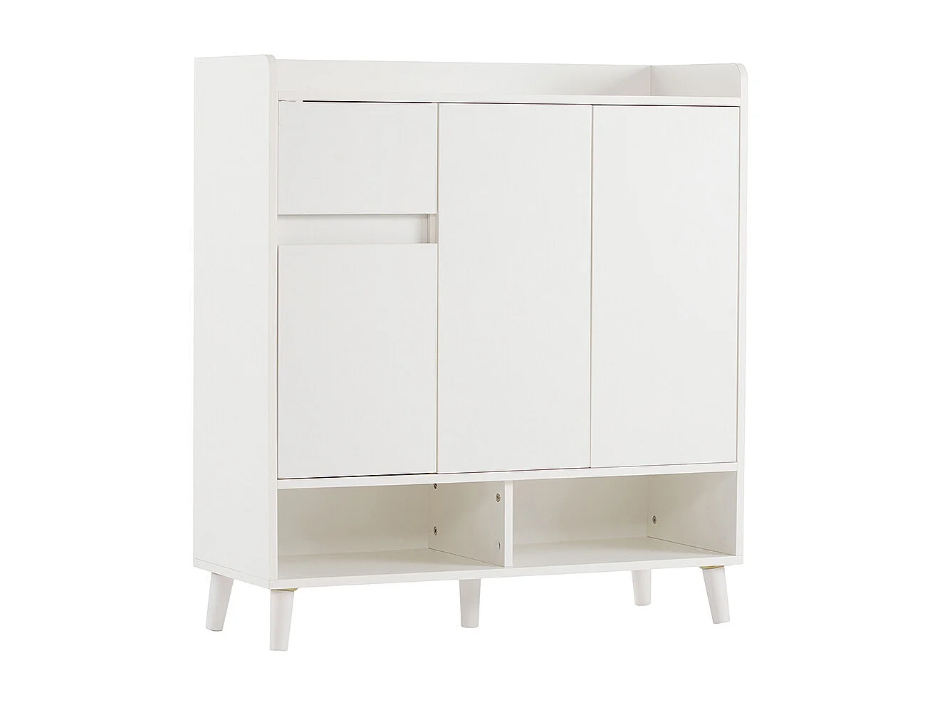 Buffet blanc commode meuble à chaussures étagères réglables rangement minimaliste pieds bois massif