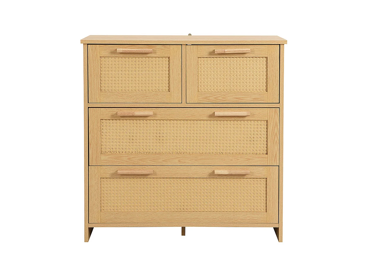 Buffet 4 tiroirs naturel rotin poignées bois massif chambre salon salle à manger couloir
