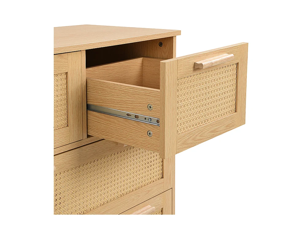 Buffet 4 tiroirs naturel rotin poignées bois massif chambre salon salle à manger couloir