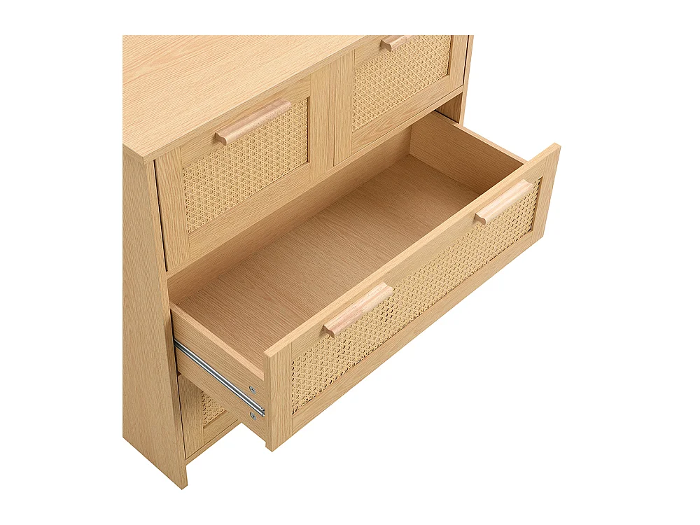 Buffet 4 tiroirs naturel rotin poignées bois massif chambre salon salle à manger couloir