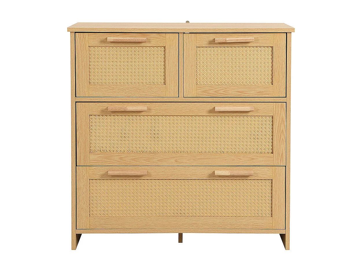 Buffet 4 tiroirs naturel rotin poignées bois massif chambre salon salle à manger couloir
