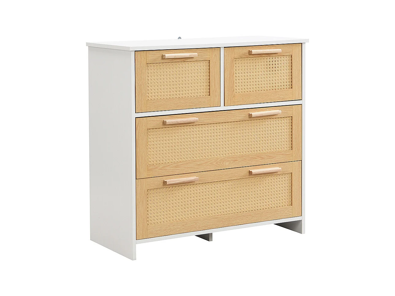 Buffet 4 tiroirs naturel rotin poignées bois massif chambre salon salle à manger couloir blanc