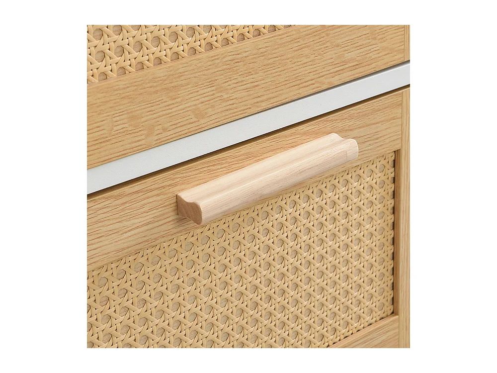 Buffet 4 tiroirs naturel rotin poignées bois massif chambre salon salle à manger couloir blanc