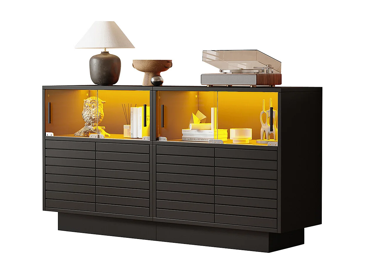 Dressoir 130x35x68 cm 2 kasten 4 compartimenten glazen deuren LED opbergruimte voor de woonkamer