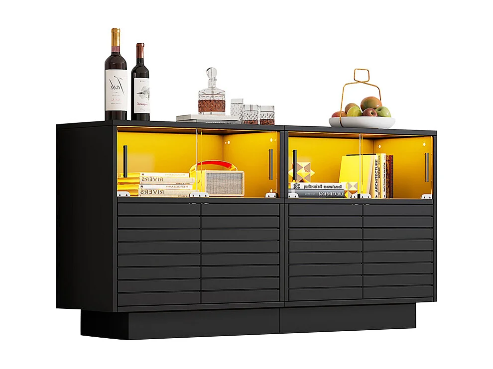 Dressoir 130x35x68 cm 2 kasten 4 compartimenten glazen deuren LED opbergruimte voor de woonkamer