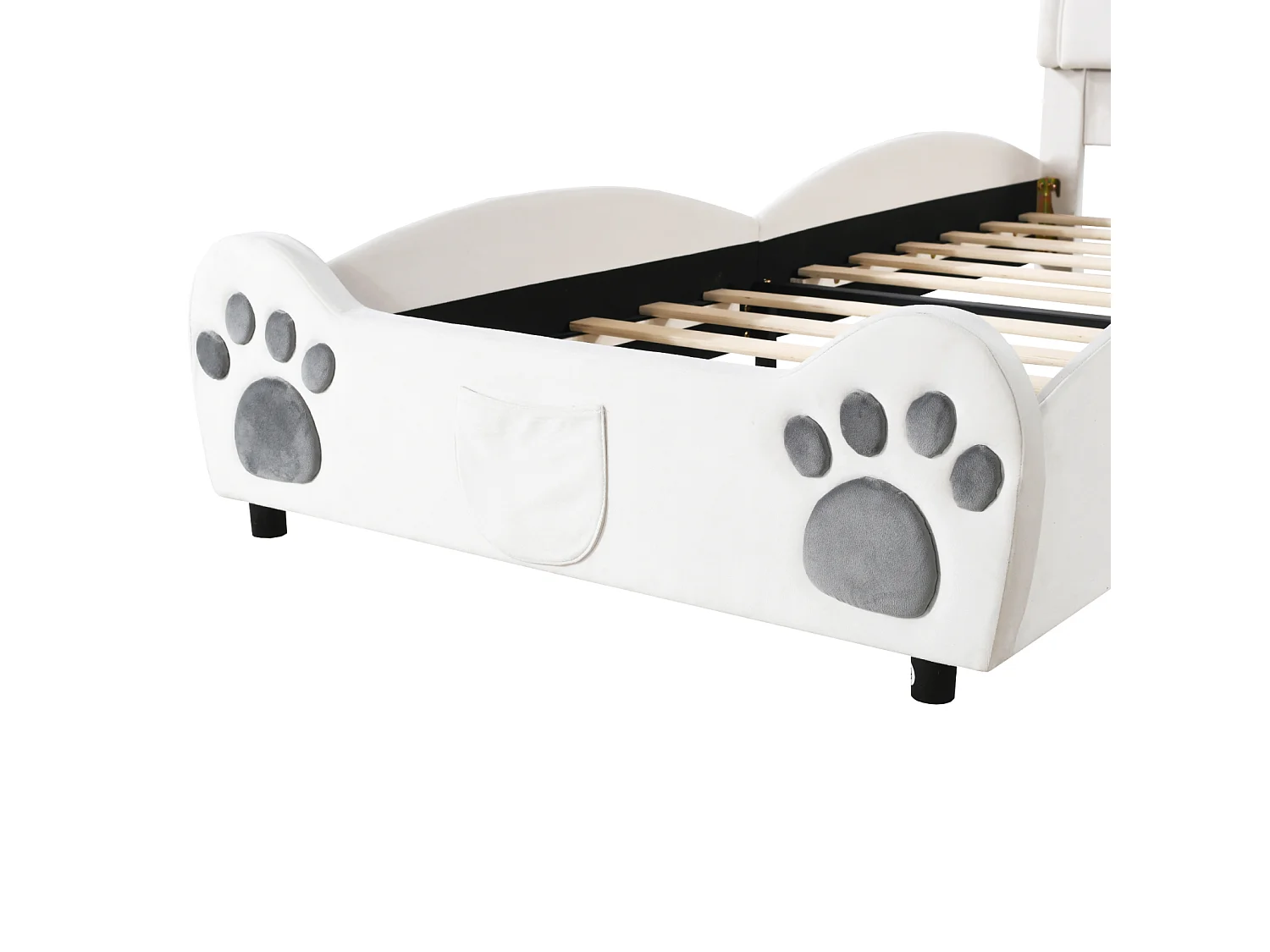 Cama tapizada de 90 x 200 cm con forma de oso, adorable cuna infantil de terciopelo suave, color blanco