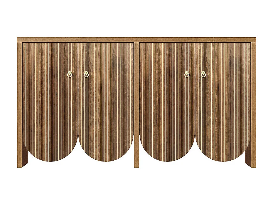 Buffet élégant aspect noyer avec 4 portes étagères réglables et poignées en aluminium