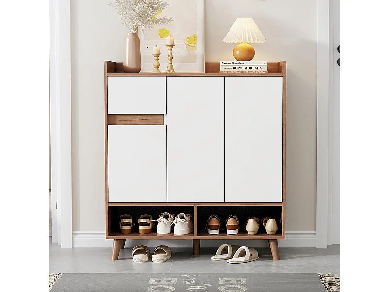 Buffet naturel meuble à chaussures étagères réglables rangement minimaliste pieds bois massif