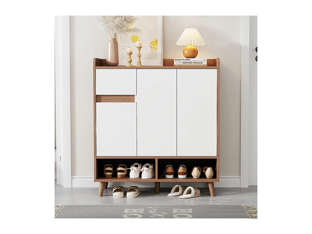 Buffet naturel meuble à chaussures étagères réglables rangement minimaliste pieds bois massif