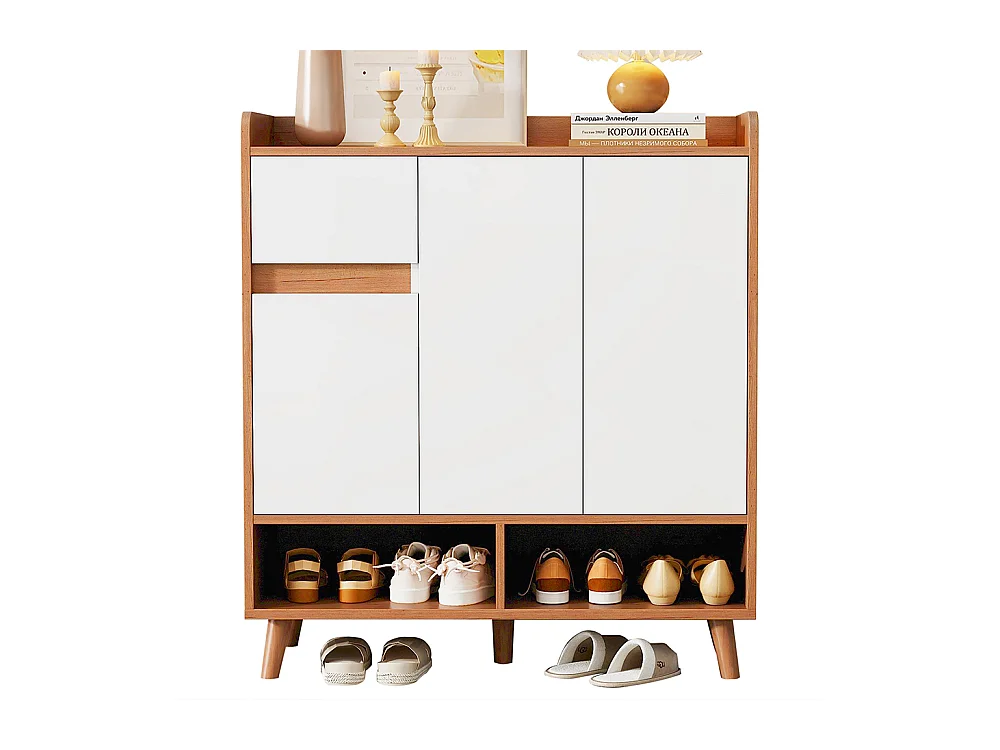 Buffet naturel meuble à chaussures étagères réglables rangement minimaliste pieds bois massif