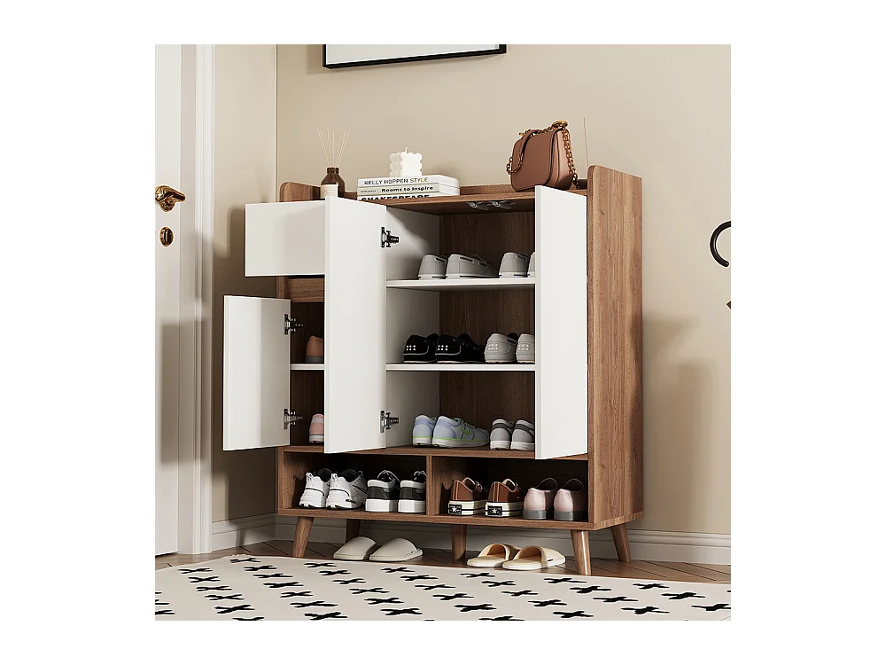 Buffet naturel meuble à chaussures étagères réglables rangement minimaliste pieds bois massif