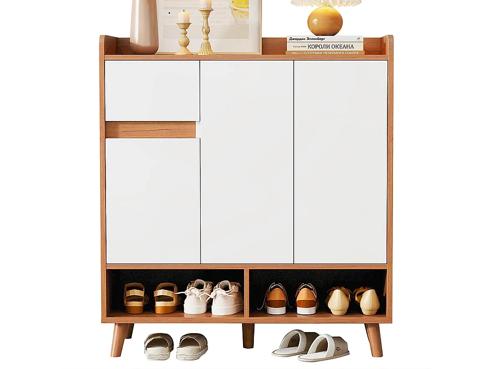 Buffet naturel meuble à chaussures étagères réglables rangement minimaliste pieds bois massif