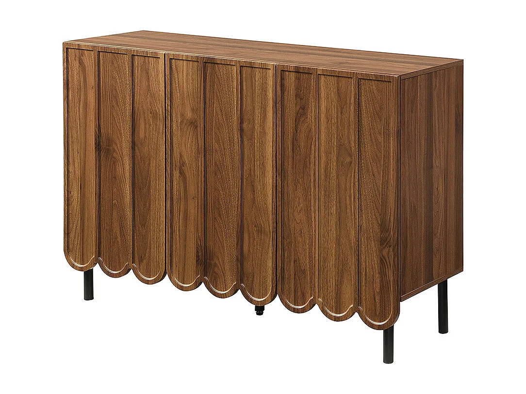 Buffet marron moderne portes ondulées sans poignées étagères réglables espace rangement multi-pièces