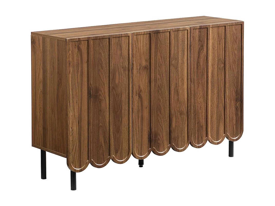 Buffet marron moderne portes ondulées sans poignées étagères réglables espace rangement multi-pièces