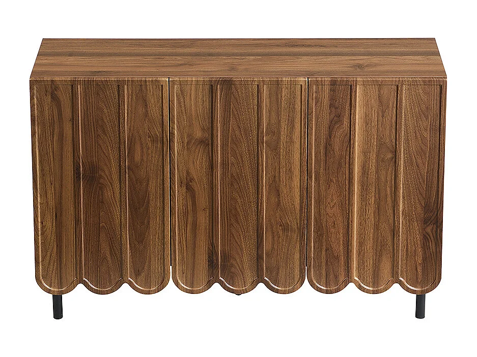 Buffet marron moderne portes ondulées sans poignées étagères réglables espace rangement multi-pièces