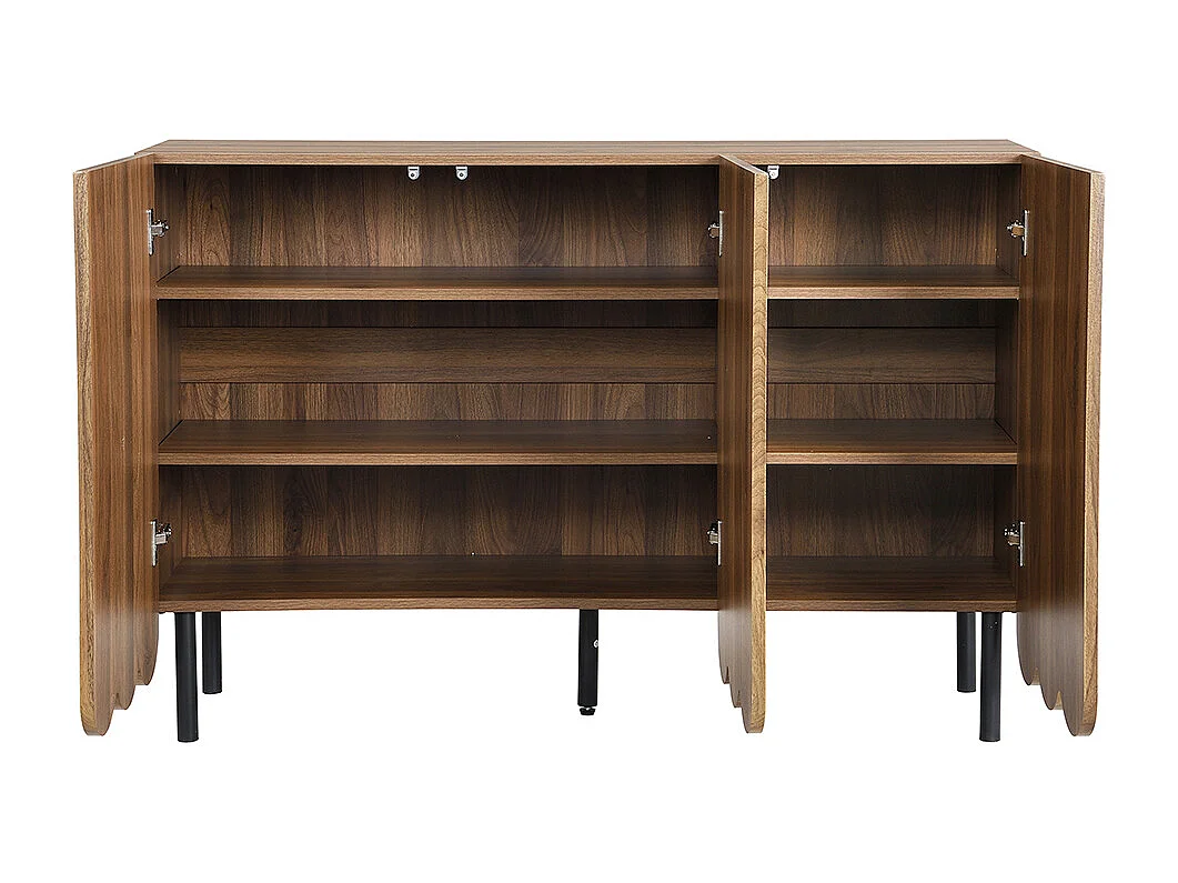 Buffet marron moderne portes ondulées sans poignées étagères réglables espace rangement multi-pièces