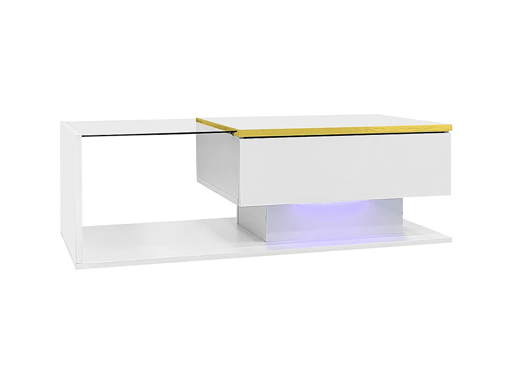 Table basse brillant avec verre et effet LED tables d'appoint tables basses blanc