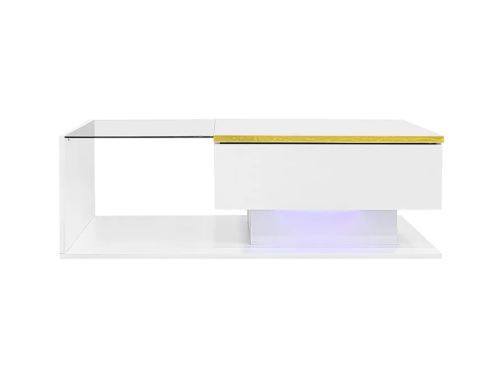 Table basse brillant avec verre et effet LED tables d'appoint tables basses blanc
