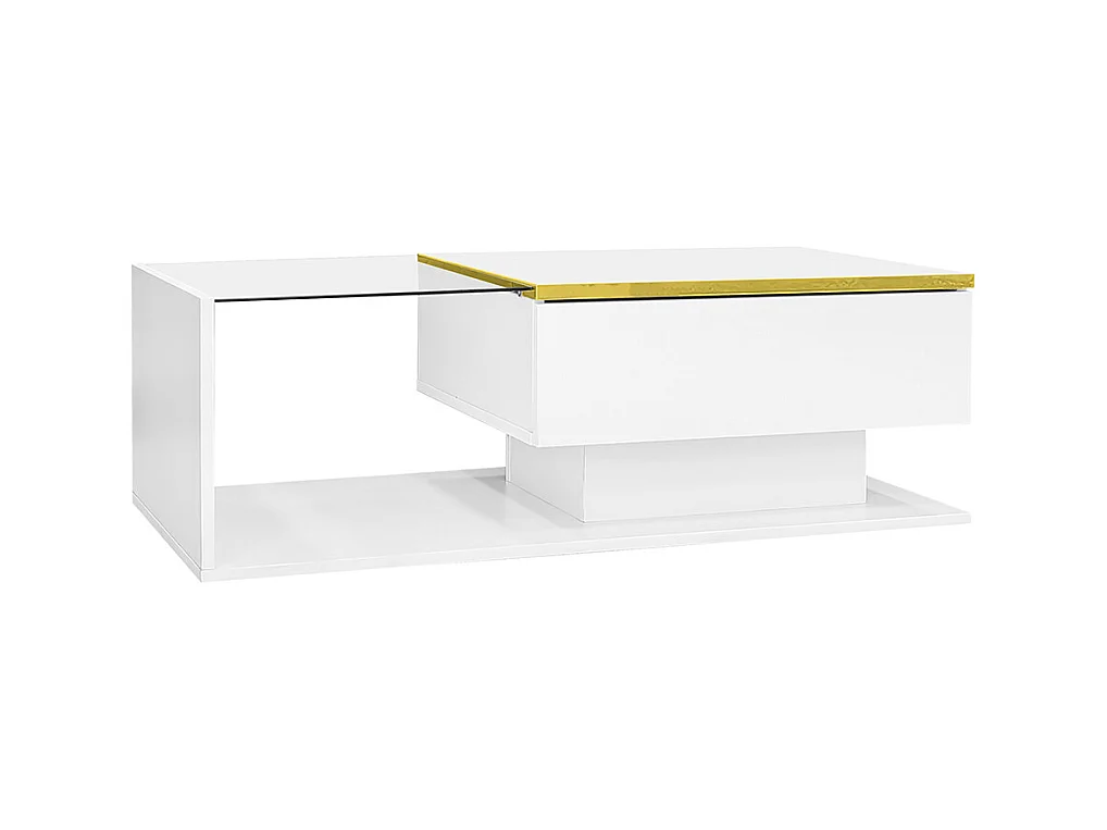 Table basse brillant avec verre et effet LED tables d'appoint tables basses blanc