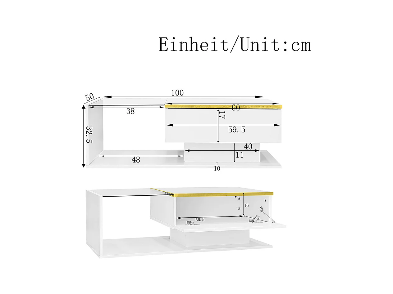 Table basse brillant avec verre et effet LED tables d'appoint tables basses blanc