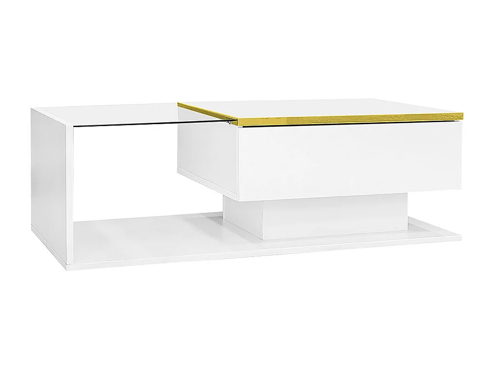 Table basse brillant avec verre et effet LED tables d'appoint tables basses blanc