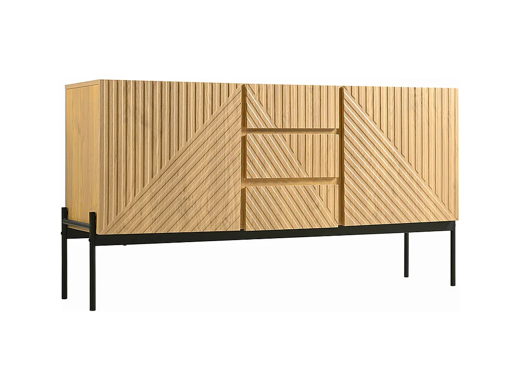 Buffet naturel 2 portes 3 tiroirs pieds métal meuble TV buffet commode design linéaire