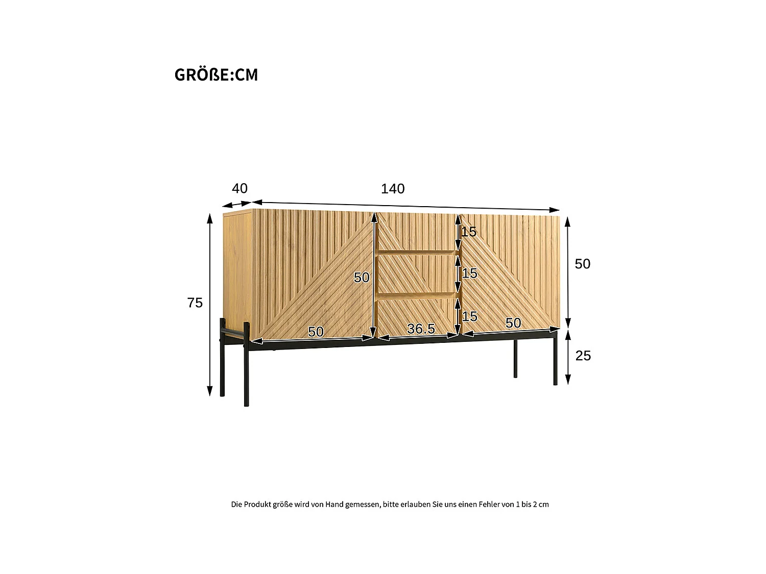 Buffet naturel 2 portes 3 tiroirs pieds métal meuble TV buffet commode design linéaire