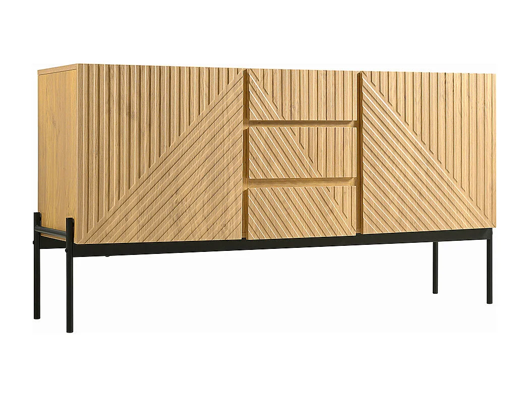 Buffet naturel 2 portes 3 tiroirs pieds métal meuble TV buffet commode design linéaire