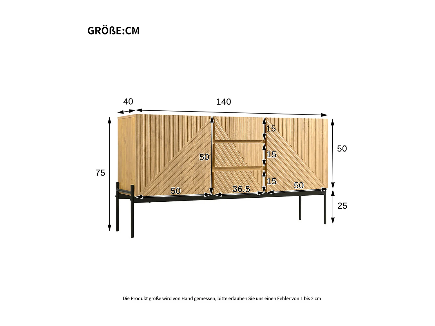 Buffet naturel 2 portes 3 tiroirs pieds métal meuble TV buffet commode design linéaire