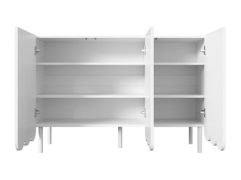 Buffet blanc moderne portes ondulées sans poignées étagères réglables espace rangement multi-pièces